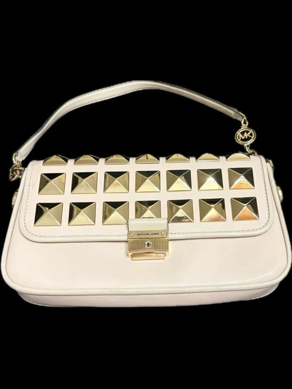 Michael Kors Cream Shoulder Bag with Gold Pyramid Studs Great Condition 11 by 7